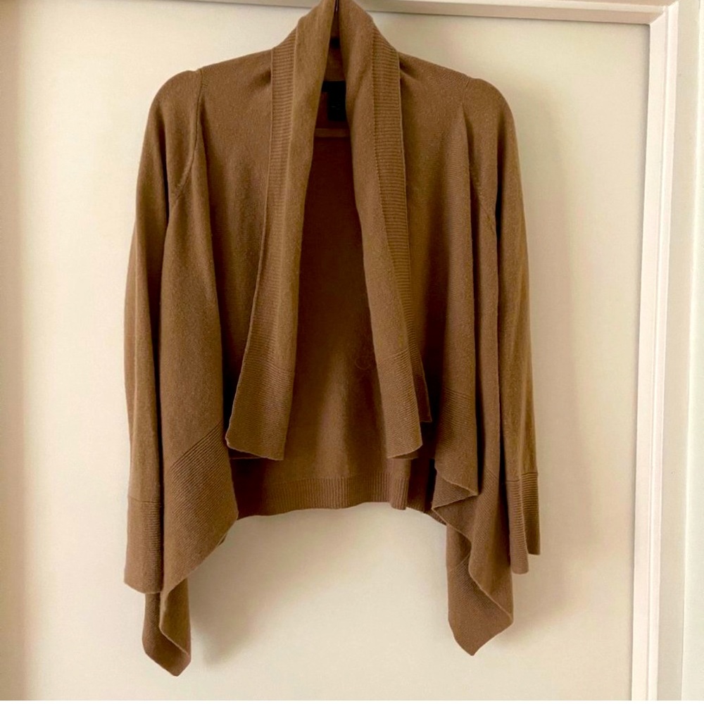 Tan open front cashmere cardigan